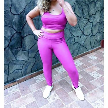 Imagem de Conjunto Legging Acetinado E Top Nadador Bojo Fitness Luxo