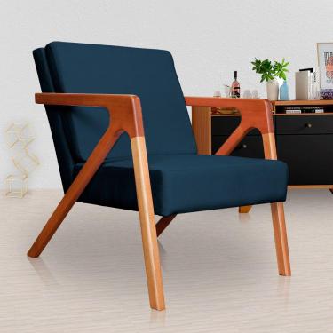 Imagem de Poltrona Decorativa Braços de Madeira Sala de Estar Monalisa Veludo Azul Marinho - LM DECOR