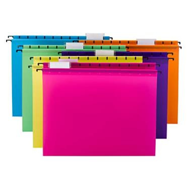 Imagem de Smead Pastas de arquivo suspensas de plástico poli para documentos com abas, tamanho carta, expansão de 1,2 cm, organizador de arquivos para arquivos, cores brilhantes sortidas, pacote com 12