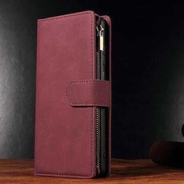 Imagem de Carteira Multi-Function Zipper Case Para Xiaomi Para Redmi 10 10A 10C 9 9A 9C 9T 8 8A 7A Nota 12 11S 11 Pro 10 Pro 9 8 Pro 7 Poco M5 M5s, Vinho Tinto, Para Redmi 8A
