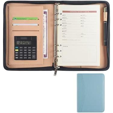 Imagem de Pasta De Couro Pu Para Pasta De Negócios A5, Pasta De Currículo Com Zíper, Organizador De Documentos De Negócios Com Calculadora,Azul,Bonny369