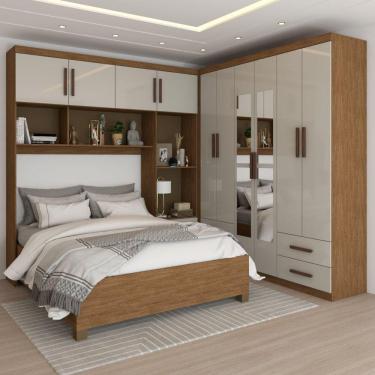 Imagem de Guarda-Roupa Casal Modulado com Cama Paradise 10 Portas com Espelho 6 Gavetas Freijó/Off White - Panorama Móveis