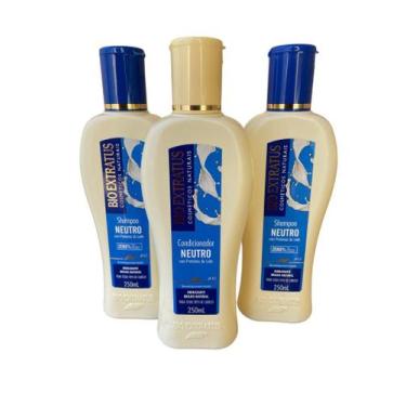 Imagem de Kit 2 Shampoo 1 Condicionador Brilho Natural Neutro 250 Ml Bio Extratu