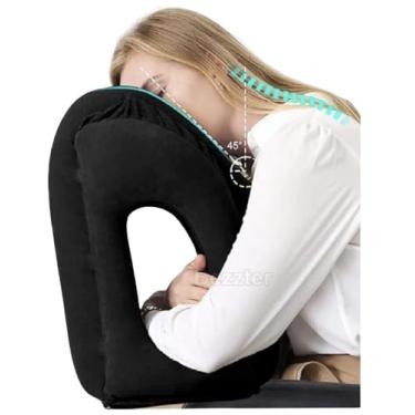 Imagem de Almofada Apoio Inflável Avião Ônibus Carro Viagem Travesseiro Dormir (Preto)