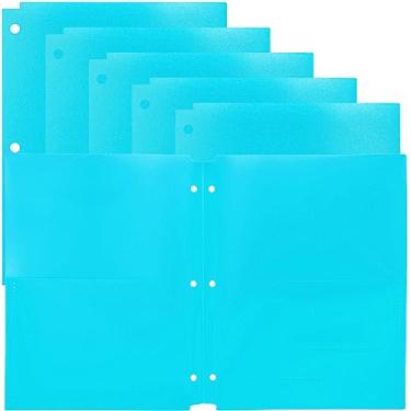 Imagem de Youngever Pacote com 6 pastas de plástico resistente com dois bolsos, divisórias de fichário com bolso, pasta perfuradora de 3 furos com entalhes, pastas de fichário (azul-petróleo)