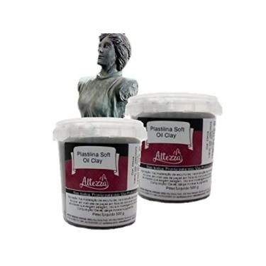 Imagem de Massa para Modelar Plastilina Soft Oil Clay Combo Cinza 1Kg (2 Potes 500g cada) - Cera de Abelha, Ideal para Esculturas e Moldes, Não Tóxica, Pronta para Uso