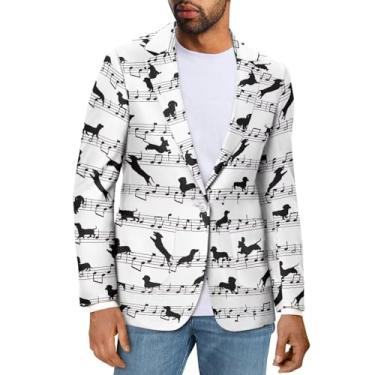 Imagem de Sprowallow Blazer masculino casual com um botão, casaco esportivo slim fit, lapela notched, blazer, jaqueta leve para negócios, Notas musicais Dachshund, Medium