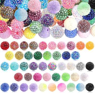 Imagem de Kalolary 120 peças de contas de bola de discoteca pavimentadas, strass de resina de 20 mm, contas redondas grossas e brilhantes para fazer joias, suprimentos de artesanato DIY (multicolorido)