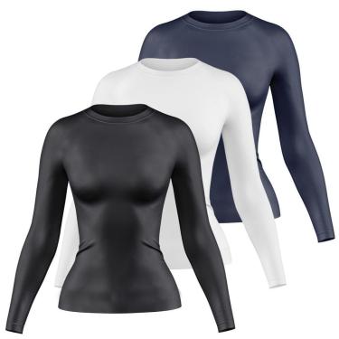 Imagem de Kit 3 Camisetas Manga Longa Feminina Dry Proteção UV Básica Lisa Academia Treino Fitness-Feminino
