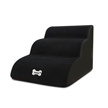 Imagem de BOSERMEN Escadas Para Animais De Estimação, Rampa Removível Para Animais De Estimação Com Capa Lavável e Com Zíper, Passos De Cachorro, 3 Andares De Escadas Para Animais De Estimação(Preto)