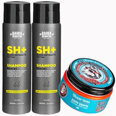 Imagem de Kit 2 Shampoo SH Force+ Antiqueda Fortificante e Pomada Holy Sheep Efeito Matte Fixação Ultra 80g Barba de Macho