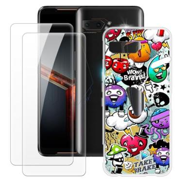 Imagem de MILEGOO Capa para Asus Rog Phone 2 ZS660KL + 2 peças protetoras de tela de vidro temperado, à prova de choque, capa de TPU de silicone macio para Asus Rog Phone 2 ZS660KL (6,6 polegadas)