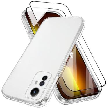 Imagem de XINYEXIN Capa transparente para Xiaomi Redmi Note 12S 4G, com 2 películas de vidro temperado, TPU macio, à prova de choque, fina, transparente