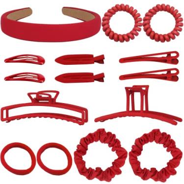 Imagem de Conjunto de 15 peças de acessórios de cabelo, garras de cabelo, apertadas, jacaré, clipes de pressão, laços, franja, aro, mandíbula, grande, médio, pequeno, tamanho mini, leve, superfície de borracha