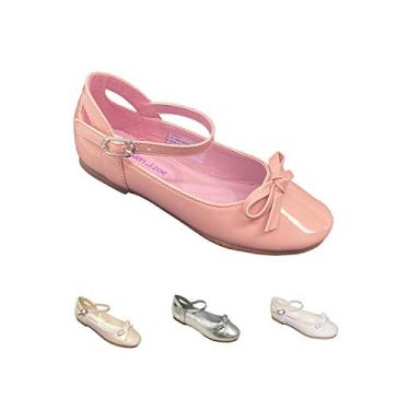 Imagem de Gwen & Zoe Sapatilhas femininas para casamentos, Natal, primeira comunhão, Páscoa, florista – Sapatilhas para meninas grandes e pequenas, crianças, sapatilhas de balé com alça, rosa, 12 Little Kid