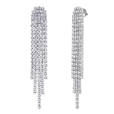 Imagem de SELOVO Brincos Femininos Pendentes Bijuteria com Borla de Paty e Madrinha de Casamento em Tom Prateado, Strass