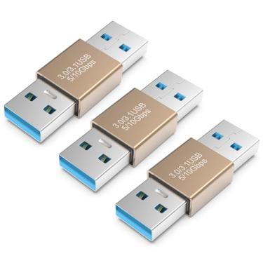 Imagem de sovunis Pacote com 3 adaptadores USB macho para macho, 10 Gbps USB 3.1 tipo A para conector de extensão de alta velocidade para disco rígido, laptop, leitor de DVD, hub USB3.0, monitor, câmera