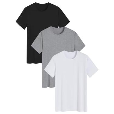 Imagem de Latuza Camiseta masculina macia de viscose refrescante para homens altos, Preto / cinza claro / branco, G Alto