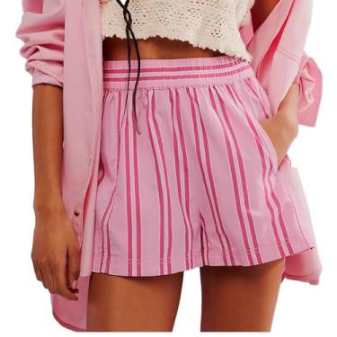 Imagem de Cocoday Short boxer feminino listrado Y2k cintura elástica fofo pijama curto verão solto shorts pijama shorts, rosa, M