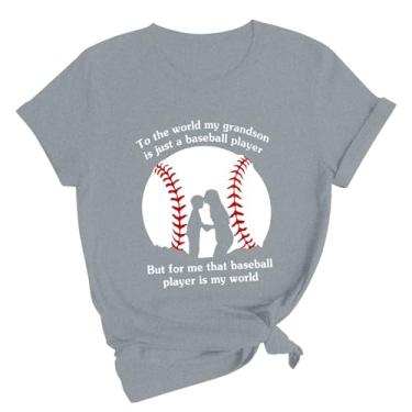 Imagem de For Me That Baseball Player is My World Camiseta feminina clássica gola redonda casual manga curta beisebol, Cinza, 3G