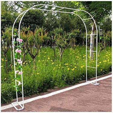 Imagem de Arco de jardim de rosas, arco de treliça de metal com estacas, para trepadeiras, casamento, gramado, decoração de festa, 19 mm de diâmetro de tubo, branco, W180 × 25 × H220cm / 71 × 10 × 87