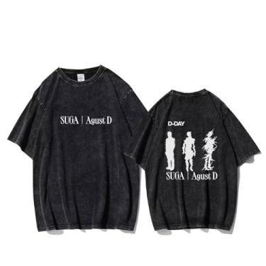 Imagem de Camiseta August D Su-ga Album Star Style Moderna Lavada Manga Curta, Preto 2, G