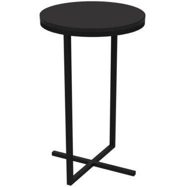Imagem de Mesa Lateral Redonda Volpi Artesano 56 cm (altura) em MDP Preto Estrutura Metálica em Aço Preto