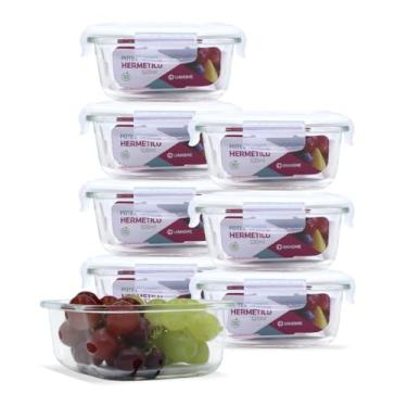 Imagem de KIT 8 Potes de Vidro Quadrado com Tampa Hermética 520ml (Branco)