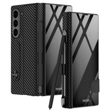 Imagem de DOOTOO Capa para Samsung Galaxy Z Fold 6 com suporte para S-Pen Flip Colorido Vidro Híbrido Capa All-Inclusive para Samsung Galaxy Z Fold 6 (Fibra de Carbono)