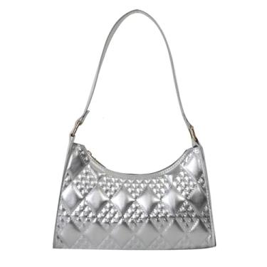 Imagem de Bolsa de ombro feminina Hobo, bolsa pequena, bolsa de mão, bolsa de mão, Prata