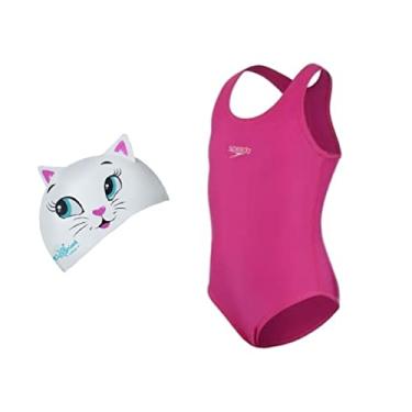 Imagem de Kit Natação Speedo Maiô Vital + Touca Cat Silicone Infantil 4 a 8 anos (BR, Numérico, 6, Maiô Rosa + Touca Cat)