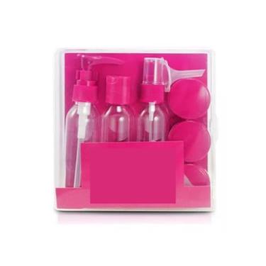 Imagem de Kit de Viagem com Frascos 09 Peças Transparente com Case Organizadora Plástico Resistente Medidas Aprovadas para Voos Nacionais e Internacionais Frascos de Viagem para Cosméticos e Higiene (Rosa)
