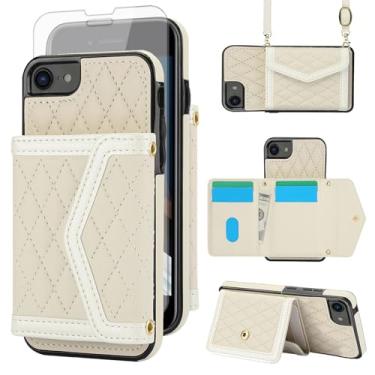 Imagem de Capa de celular para iPhone 7/8/SE 2020/2022 carteira com protetor de tela, suporte de cartão com bloqueio de RFID, alça transversal para iPhone7, iPhone8, 7s, 8s, SE2020, SE2022, 2, 3, 3ª geração,