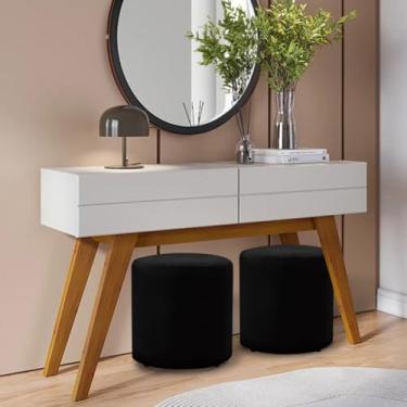 Imagem de Kit 2 Puffs Banquetas Redondo Triunfo Viena Pé de plastico veludo (PRETO)