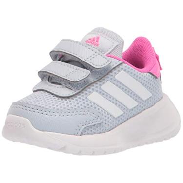 Imagem de adidas Tênis de corrida unissex infantil Tensor, Halo azul/branco/rosa gritante, 18