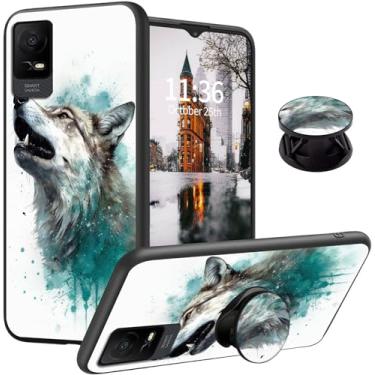 Imagem de Qindaiwen Projetada para TCL ION X/TCL ION V, capa de telefone TCL IONX com suporte expansível de dedo, capa de telefone de silicone TPU macio à prova de choque para TCL ION V, lobo