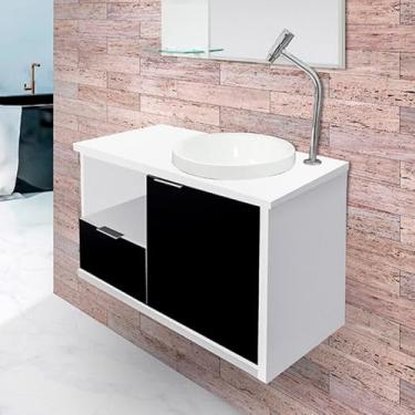 Imagem de Gabinete Toucador Para Banheiro Desigual Cuba Inclusa 64cm Branco Preto