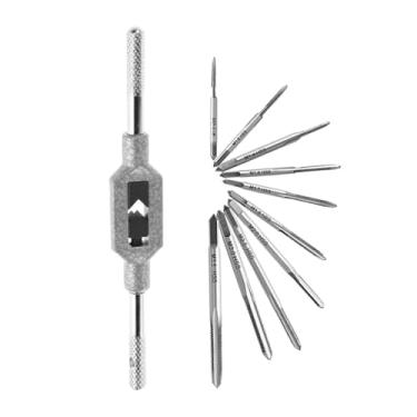 Imagem de SeonFook 11 peças mini conjunto de torneiras de máquina de rosca métrica HSS Torneiras de fio de rosca manual ferramenta de chave de torneira ajustável para relógios e relógios