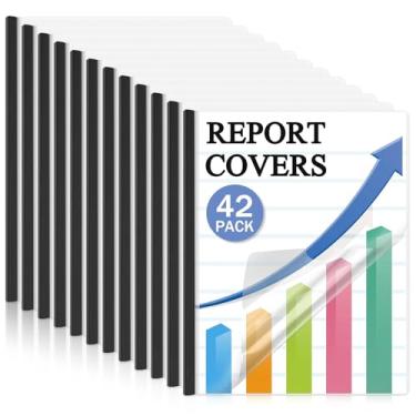 Imagem de Dynta Capas de relatório pacote com 42 pastas de apresentação para tamanho carta capacidade de 70 folhas, 5,5 mil capas de relatório com barra deslizante preta, pasta de currículo transparente para