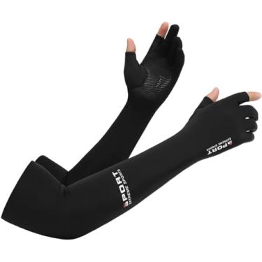 Imagem de Luvas longas sem dedos com proteção solar uv para homens, luvas antiderrapantes para esportes ao ar livre, pesca, ciclismo, manga de resfriamento para braço/814 (Size : Two Fingers Black)