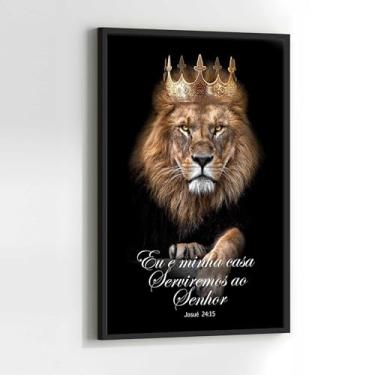 Imagem de Quadro Leão de Judá Versículo com Moldura Decorativo 40x60 Sala de jantar Quarto Decoração Vertical Parede