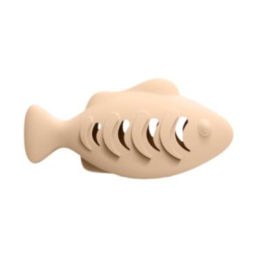 Imagem de Fenteer Silicone Peixe Forma Gato Escova de Dentes Brinquedo Dentição, Gato Brinquedo Alimentador Dispensador de Comida para Gatos de Interior, Bege