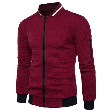 Imagem de Dressnu Moletom com zíper masculino casual xadrez diamante, Vinho tinto, P