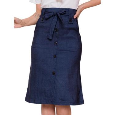 Imagem de Saia Midi Babado Com Bolso Botões Bengaline Moda Evangélica - G-Store,