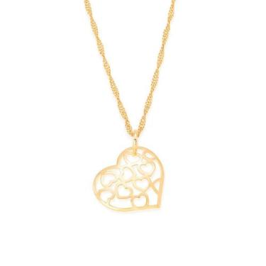 Imagem de Pingente banhado ouro 3x 24k 18k e 22k  feminino coração com corações 