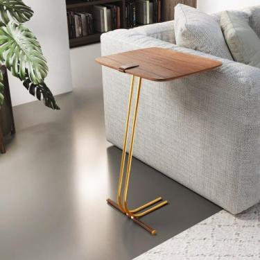 Imagem de Mesa L50 Lateral Aproximação Sofá Madeira Base Dourada - Larflex