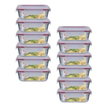 Imagem de Kit 12 Potes Retangular 4 Travas Marmita Canelado 640ml - Belo Vidro, 
