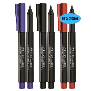 Imagem de Kit Marcador CD DVD Retroprojetor 1.0mm Permanente 3 Cores Pt, Az, Vm 