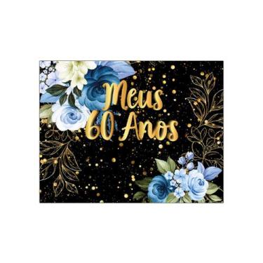 Imagem de Painel de Festa Horizontal 1,55 X 1,20 - Meus 60 Anos Floral Azul Efei