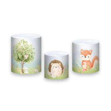 Imagem de Trio de Capas de Cilindro - Bosque Bege Animais 004 - Via Cores